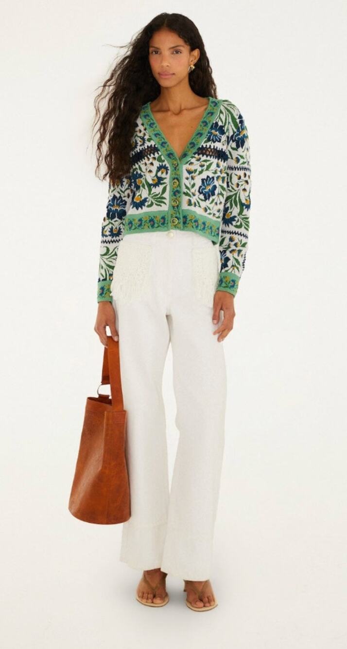 Farm Rio NEW Off-White Manoela Buttoned Knit Cardigan, Med